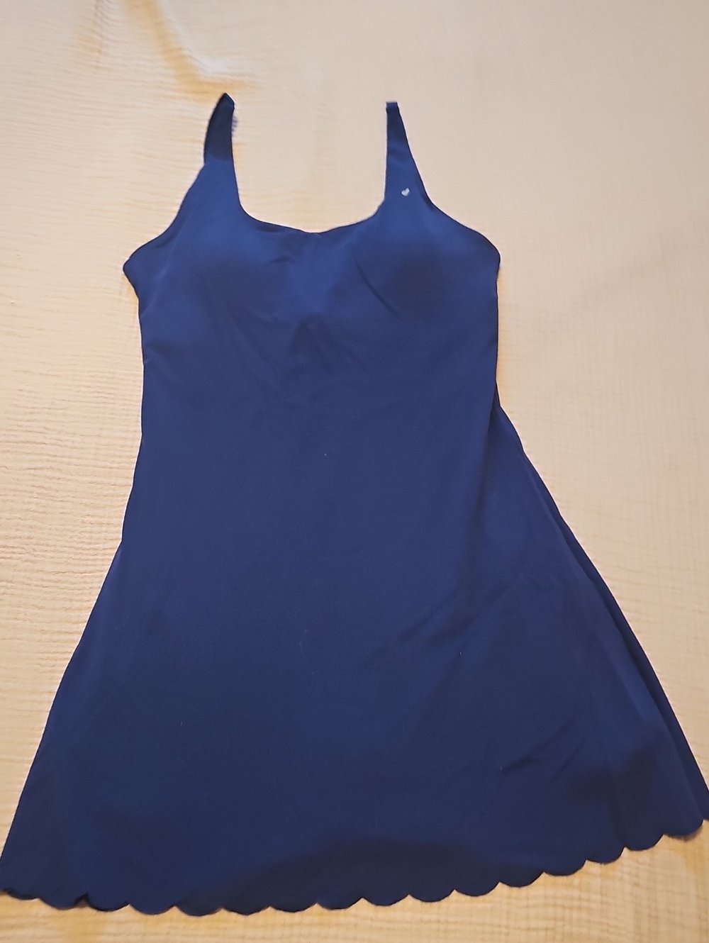 Sleeveless Navy Mini Dress with Scallop Hem